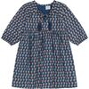 Sara Floral Print Elastic Cuff Long Sleeve Popover Dress, Midnight Blue Ikat - Dresses - 1 - thumbnail