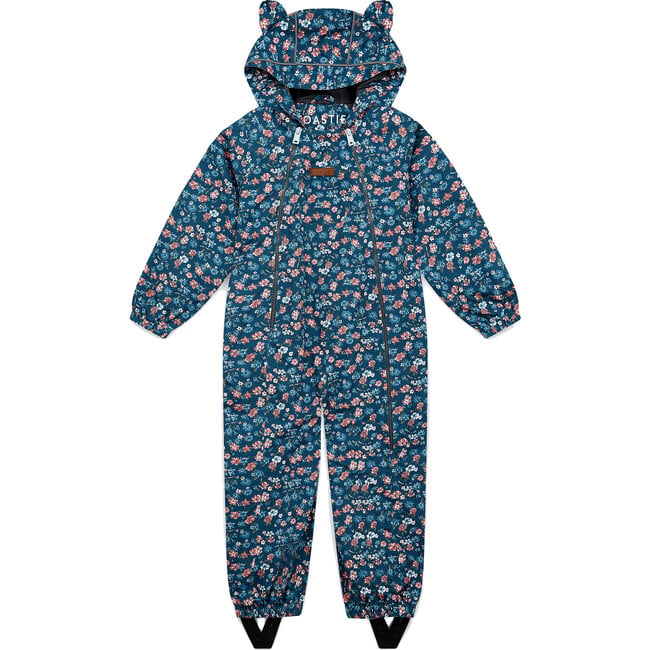 Waterproof Packable Double Zipper Hooded Puddlesuits, Navy Floral