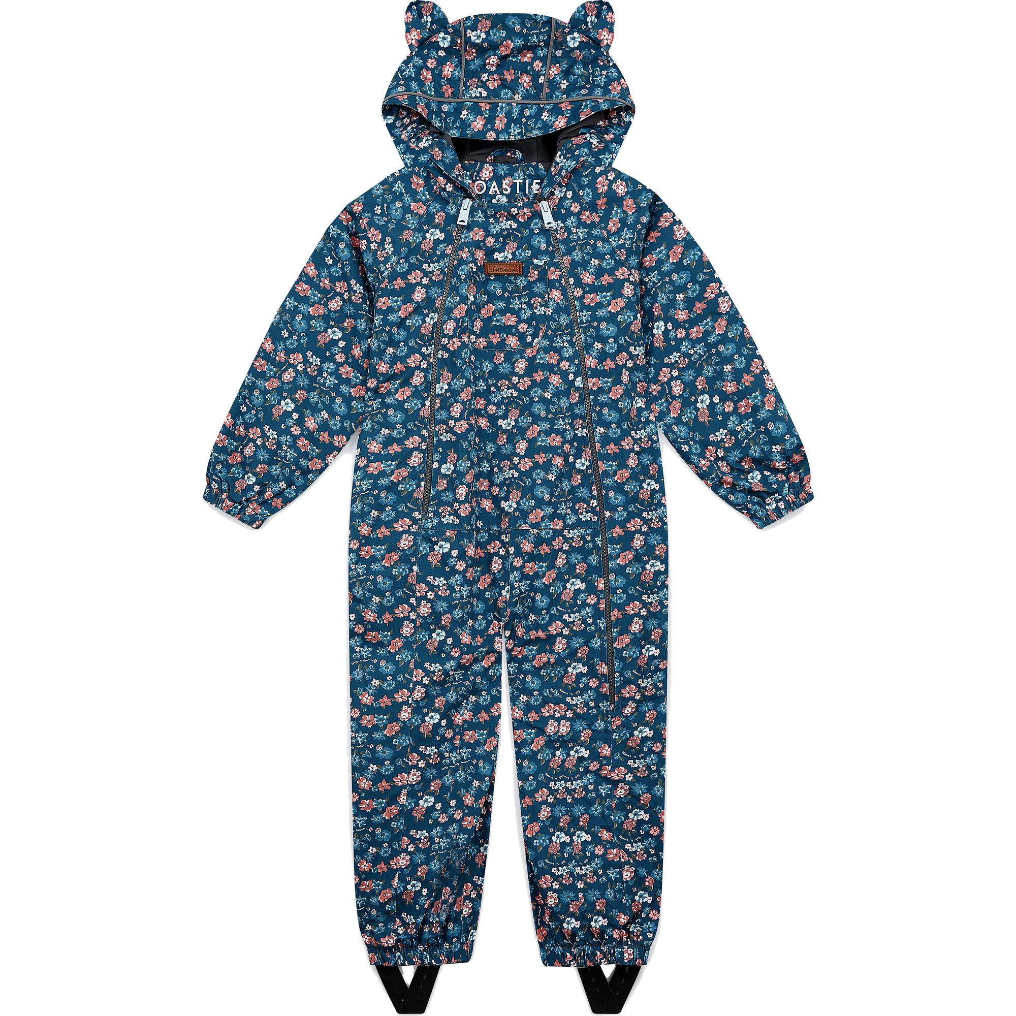 Waterproof Packable Double Zipper Hooded Puddlesuits, Navy Floral - Overalls - 1