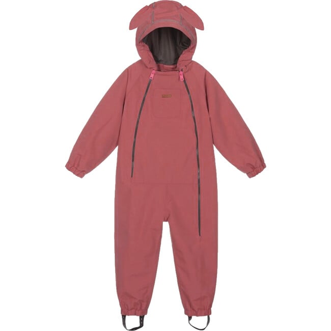 Waterproof Packable Double Zipper Hooded Puddlesuits, Rose Pink Bunny