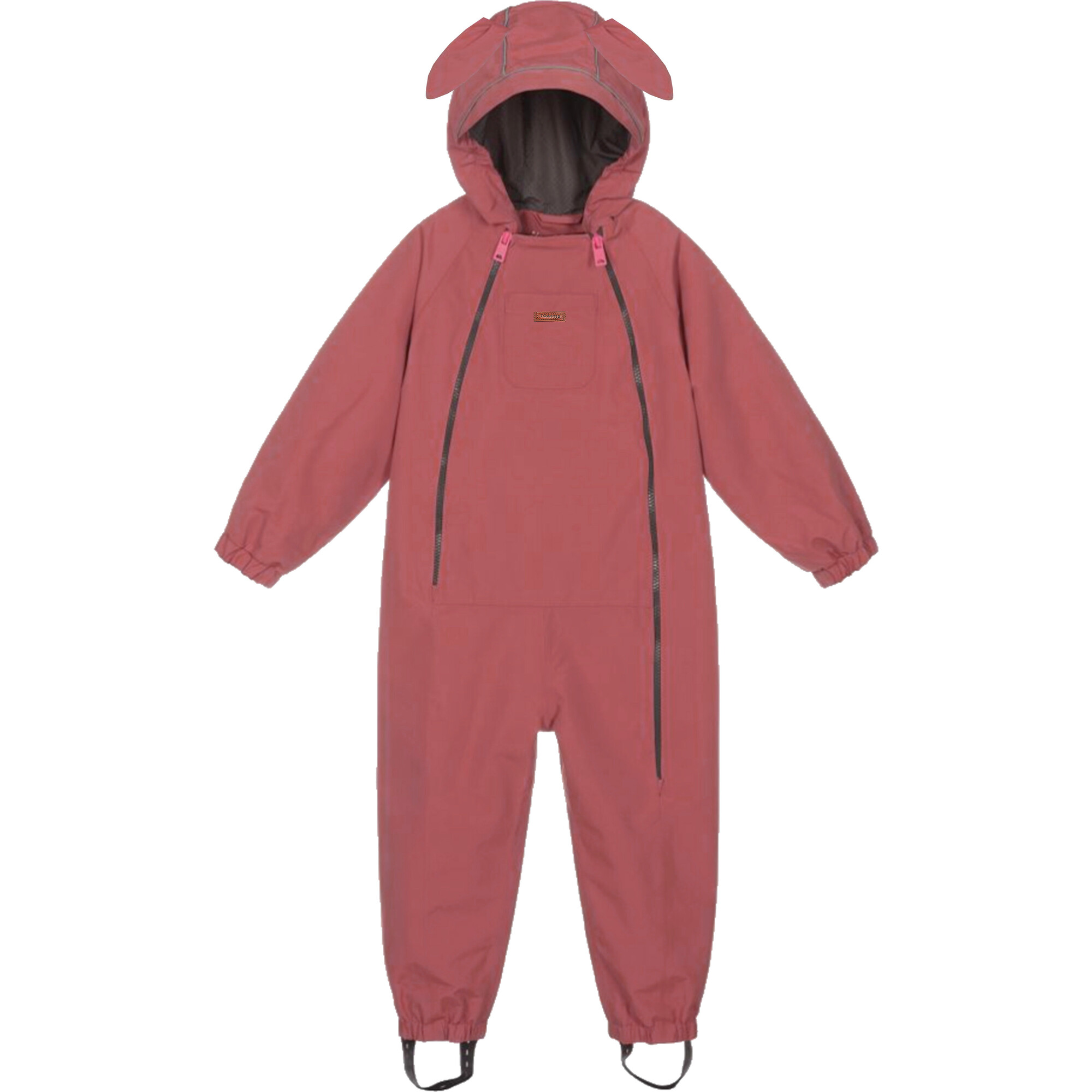 Waterproof Packable Double Zipper Hooded Puddlesuits, Rose Pink Bunny - Overalls - 1
