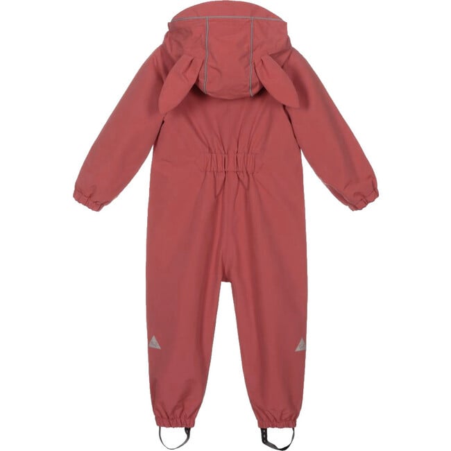 Waterproof Packable Double Zipper Hooded Puddlesuits, Rose Pink Bunny - Overalls - 2