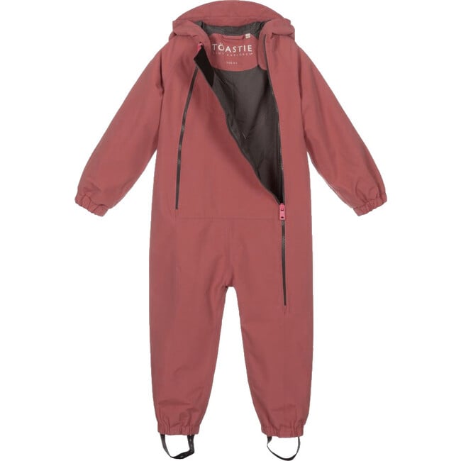 Waterproof Packable Double Zipper Hooded Puddlesuits, Rose Pink Bunny - Overalls - 3