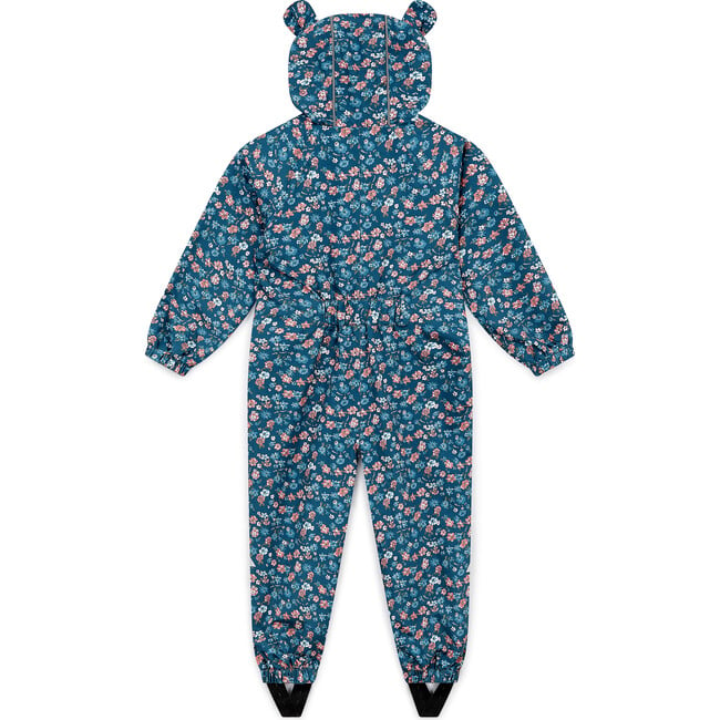 Waterproof Packable Double Zipper Hooded Puddlesuits, Navy Floral - Overalls - 2