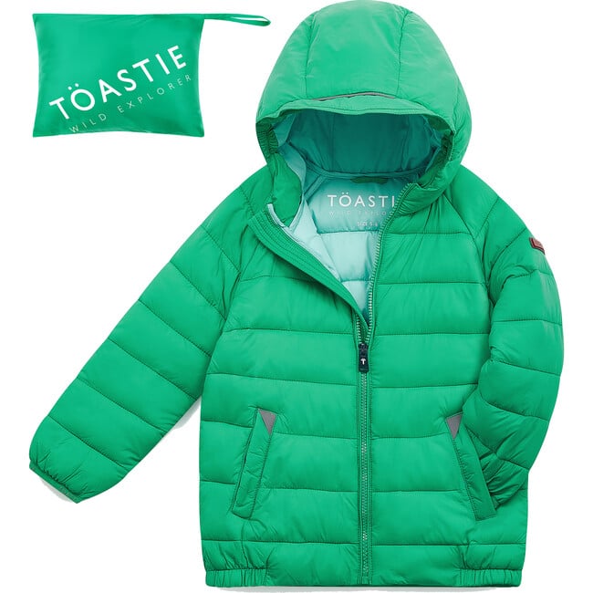 Pack-A-Way Mountain Zipper Hooded Puffer Jacket, Mountain Green