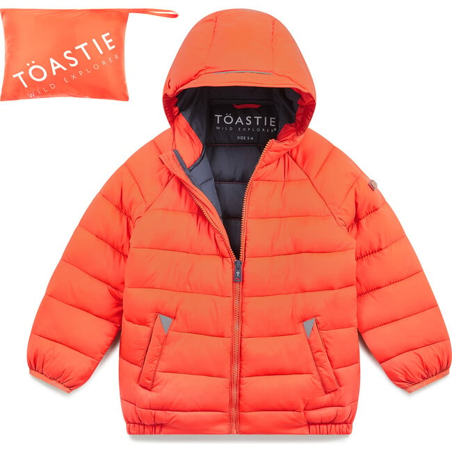 Pack-A-Way Mountain Zipper Hooded Puffer Jacket, Expedition Orange