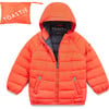 Pack-A-Way Mountain Zipper Hooded Puffer Jacket, Expedition Orange - Jackets - 1 - thumbnail