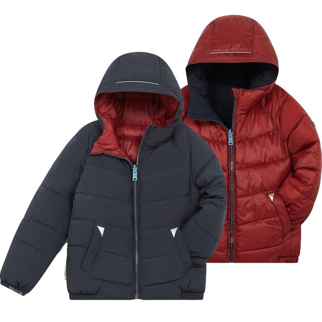 Eco Reversible Padded Snug Hooded Puffer Jacket, Ink Navy & Burgundy