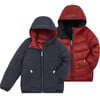 Eco Reversible Padded Snug Hooded Puffer Jacket, Ink Navy & Burgundy - Jackets - 1 - thumbnail