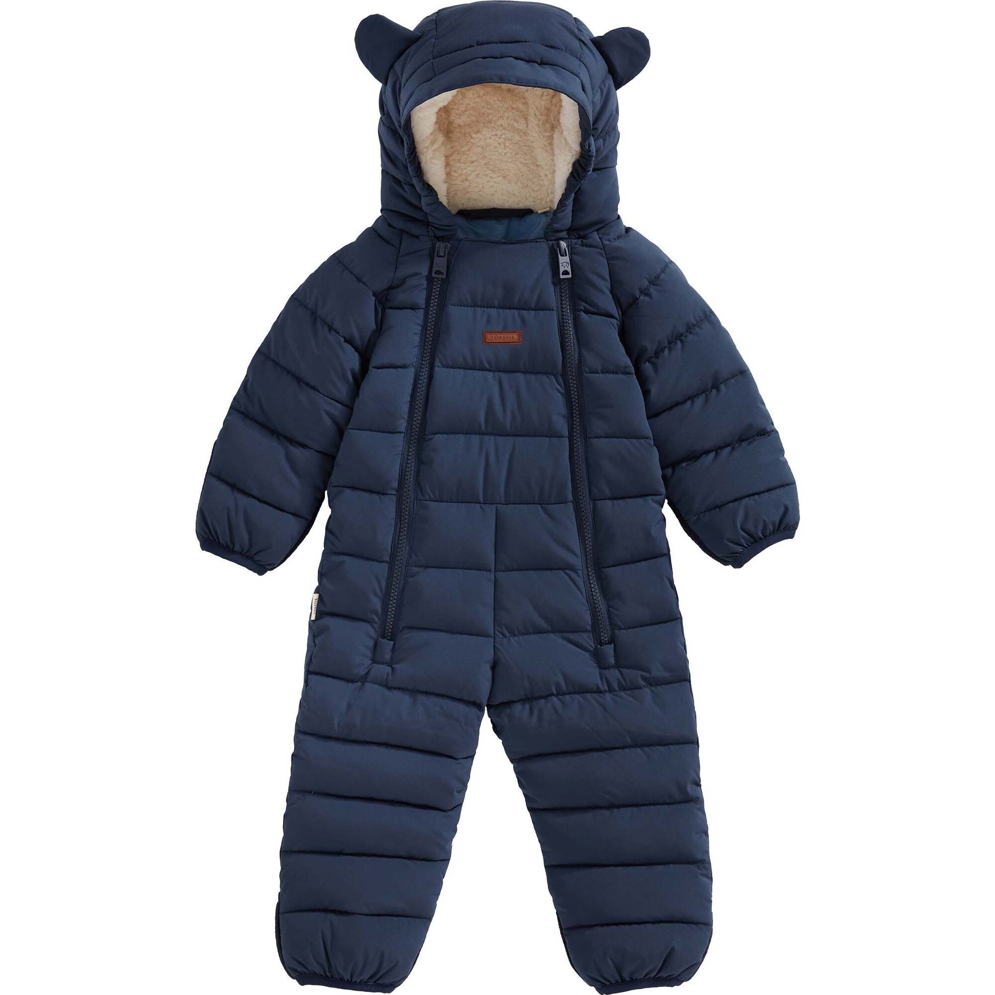 Cloud Eco-Down Fill Quilted Double Zipper Hooded Pramsuit, Ink Navy - Snowsuits - 1