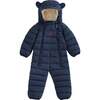 Cloud Eco-Down Fill Quilted Double Zipper Hooded Pramsuit, Ink Navy - Snowsuits - 1 - thumbnail