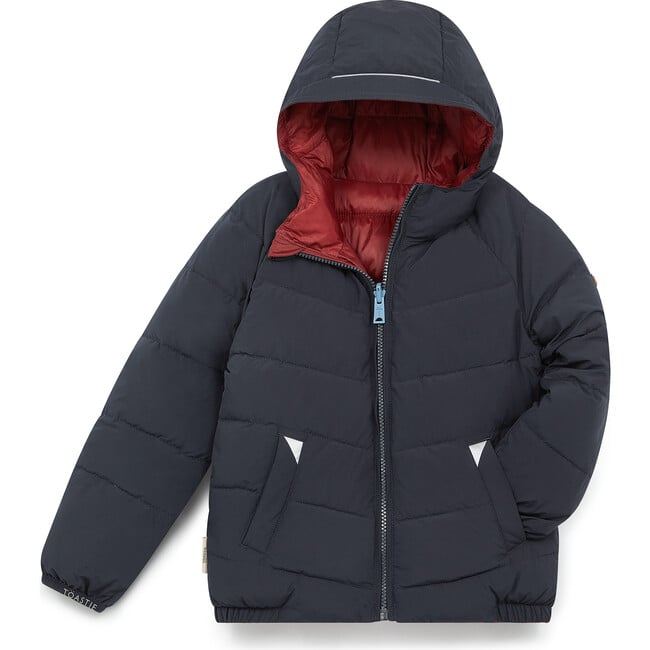 Eco Reversible Padded Snug Hooded Puffer Jacket, Ink Navy & Burgundy - Jackets - 2