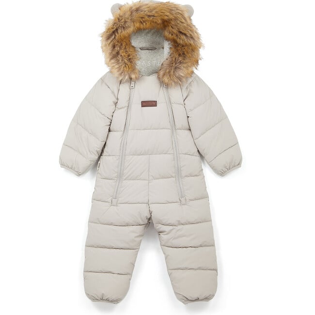 Cloud Eco-Down Fill Fur Trim Quilted Hooded Pramsuit, Winter White