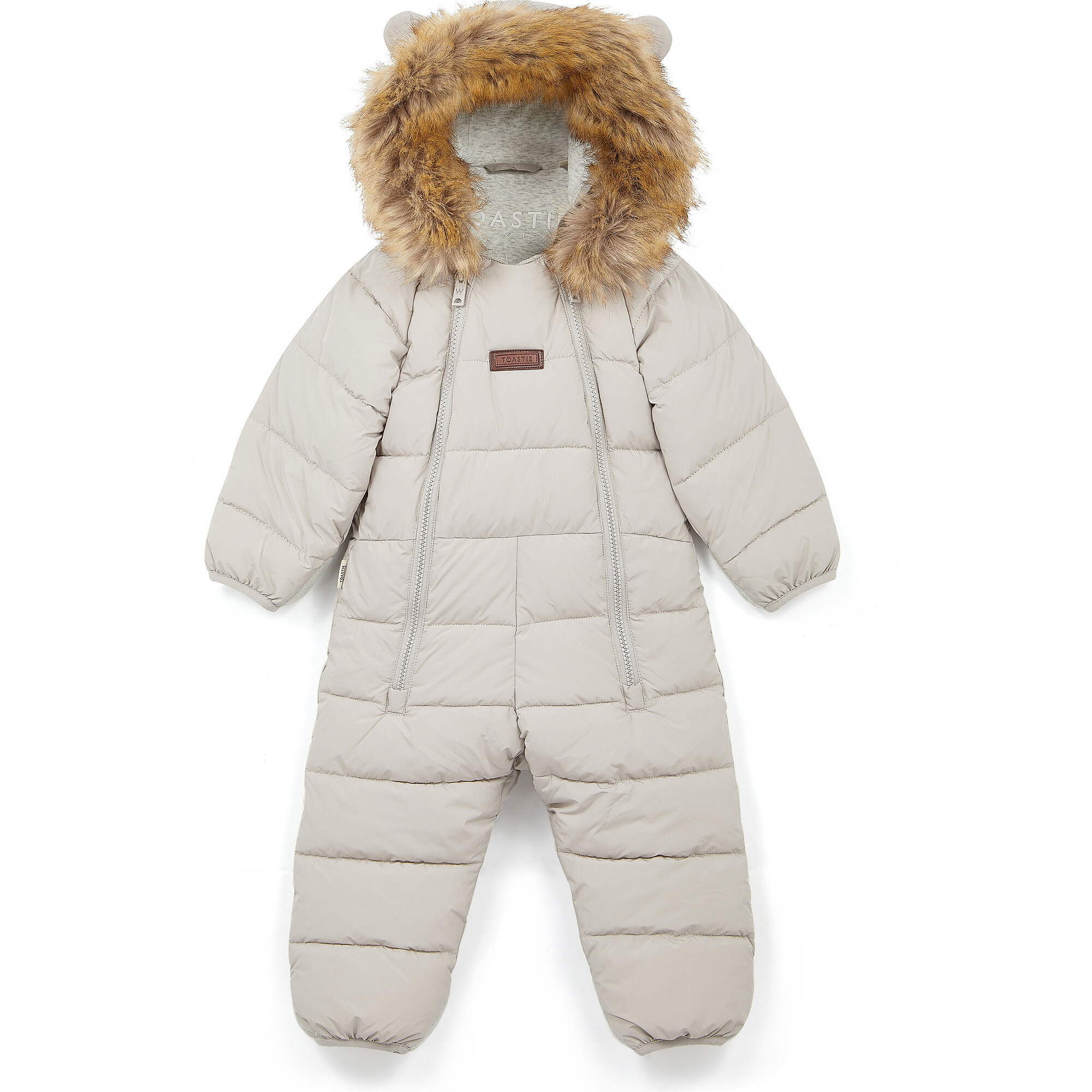 Cloud Eco-Down Fill Fur Trim Quilted Hooded Pramsuit, Winter White - Snowsuits - 1