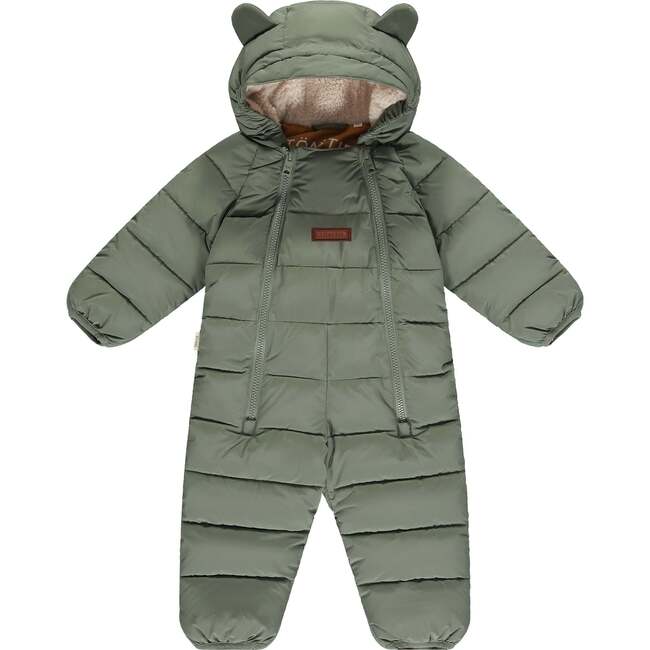 Cloud Eco-Down Fill Quilted Double Zipper Hooded Pramsuit, Sage