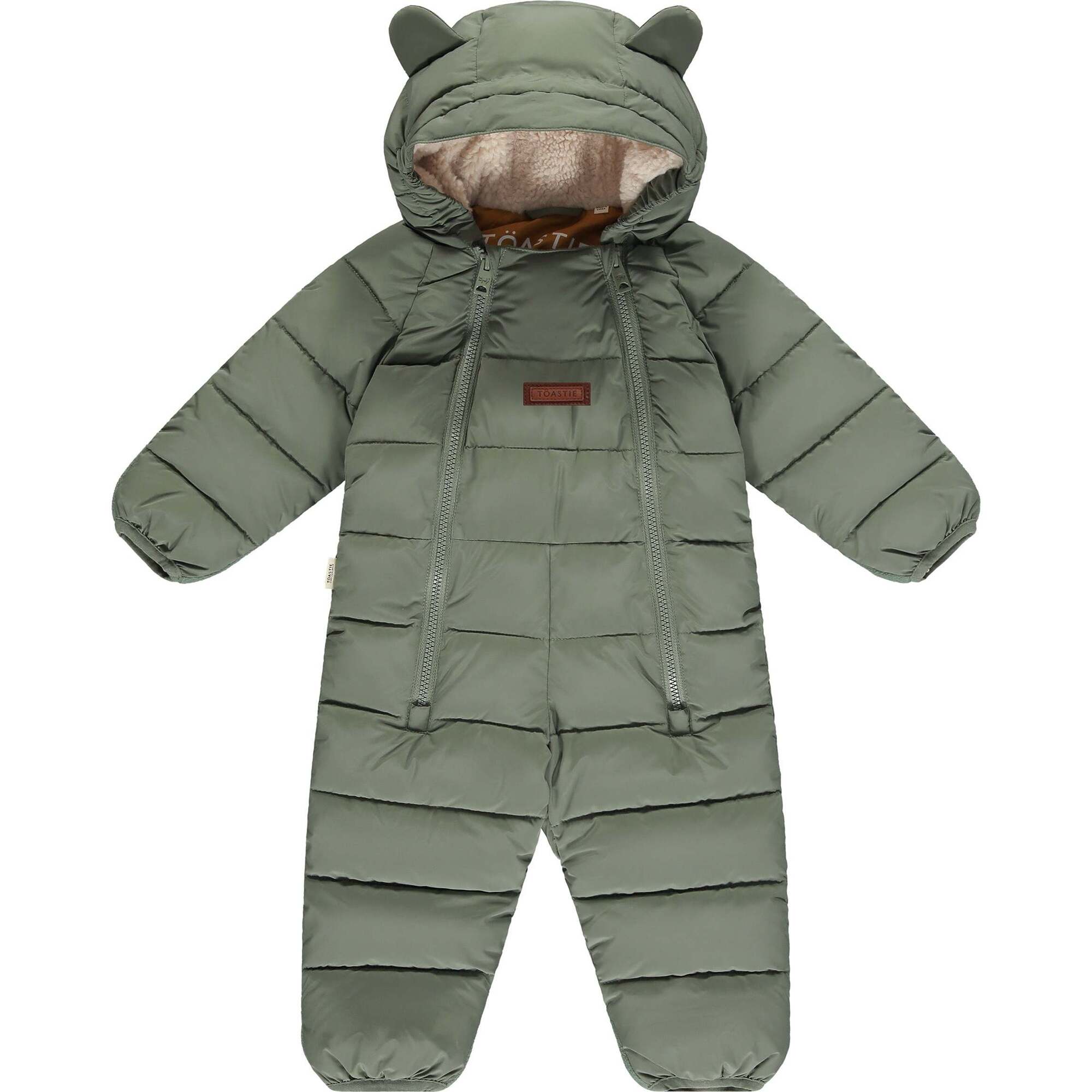 Cloud Eco-Down Fill Quilted Double Zipper Hooded Pramsuit, Sage - Snowsuits - 1