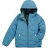 Eco Reversible Padded Snug Hooded Puffer Jacket, Cloud Blue & Fern - Jackets - 2