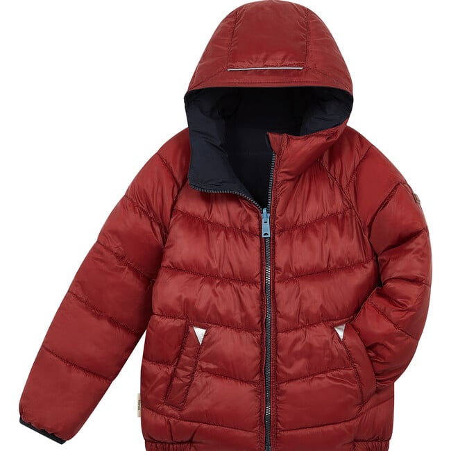 Eco Reversible Padded Snug Hooded Puffer Jacket, Ink Navy & Burgundy - Jackets - 4