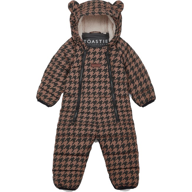 Cloud Eco-Down Fill Quilted Double Zipper Hooded Pramsuit, Toffee Houndstooth