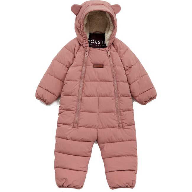 Cloud Eco-Down Fill Quilted Double Zipper Hooded Pramsuit, Damask Pink