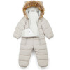 Cloud Eco-Down Fill Fur Trim Quilted Hooded Pramsuit, Winter White - Snowsuits - 3