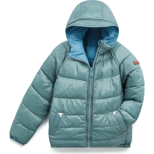 Eco Reversible Padded Snug Hooded Puffer Jacket, Cloud Blue & Fern - Jackets - 4