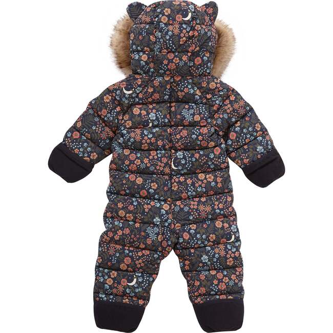 Cloud Eco-Down Fill Fur Trim Quilted Hooded Pramsuit, Floral Nightscape - Snowsuits - 3