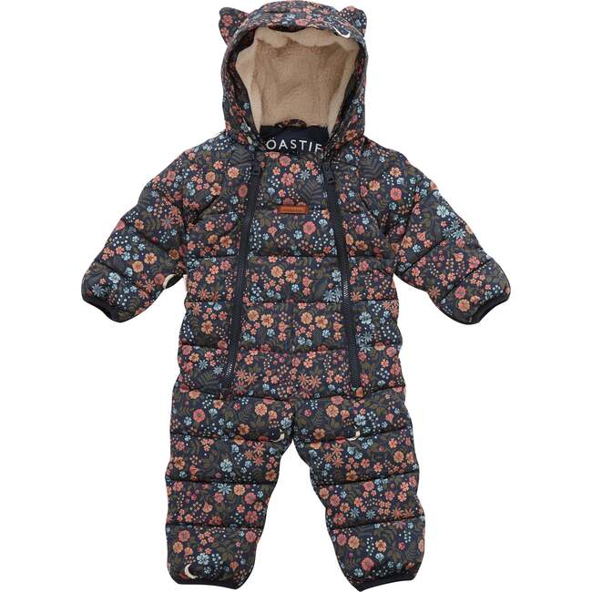 Cloud Eco-Down Fill Fur Trim Quilted Hooded Pramsuit, Floral Nightscape - Snowsuits - 4