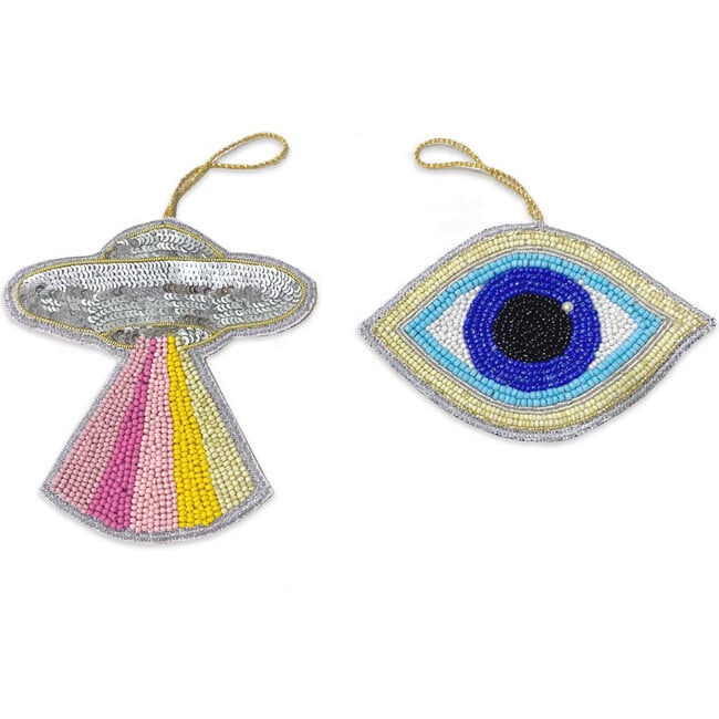 UFO And Eye Duo Beaded Ornament, Multicolors