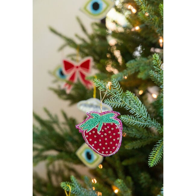 Strawberry And Bow Duo Beaded Ornament, Multicolors - Ornaments - 4