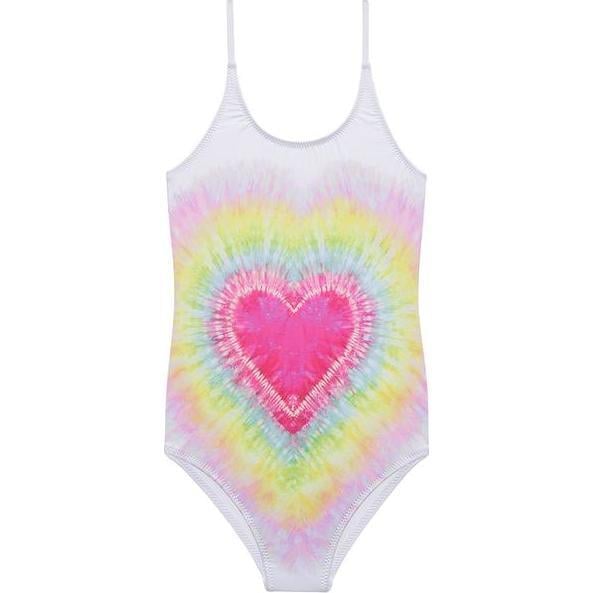 Heart Tie Dye Adjustable Straps Swimsuit, Multicolors