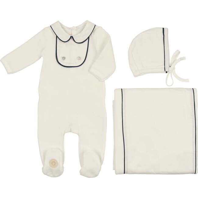 Double Button Boys Layette Set Ivory & Navy