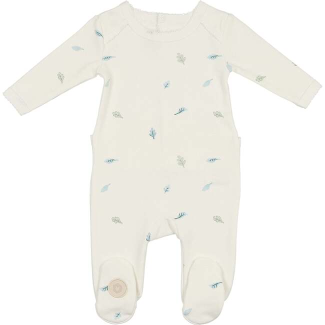 Cascade of Leaves Footie Ivory & Blue