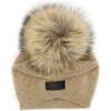 Knit Wool Faux Fur Pom Pom Hat, Sand - Hats - 2