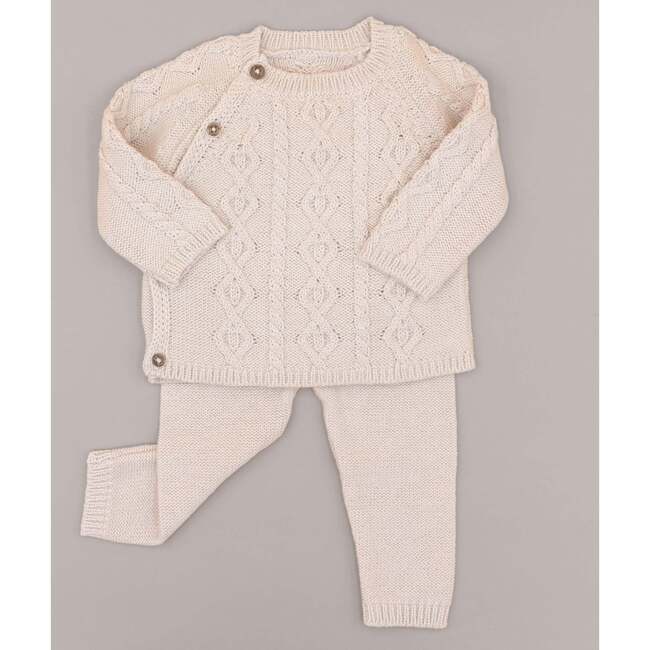 Oatmeal Nordic Knits Cardigan + Leggings Set, Beige