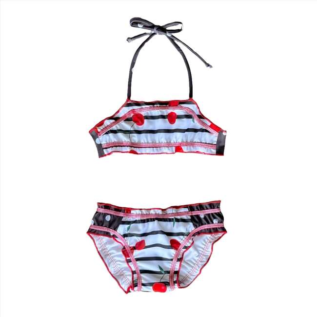 Mila Cherry Top Print Tie Neck UPF 50+ 2-Piece Bikini, Multicolors