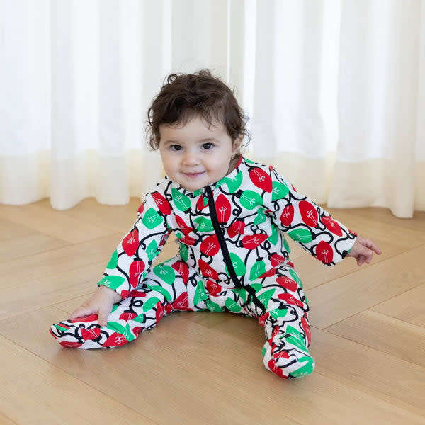 Zippered Footed Onesie, Holiday Lights - Onesies - 2