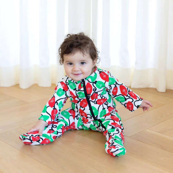 Zippered Footed Onesie, Holiday Lights - Onesies - 4