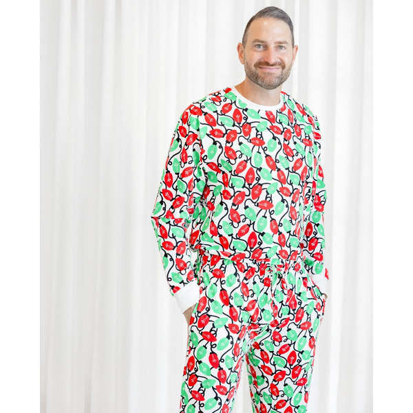 Men's Long Sleeve Pajamas, Holiday Lights - Pajamas - 2