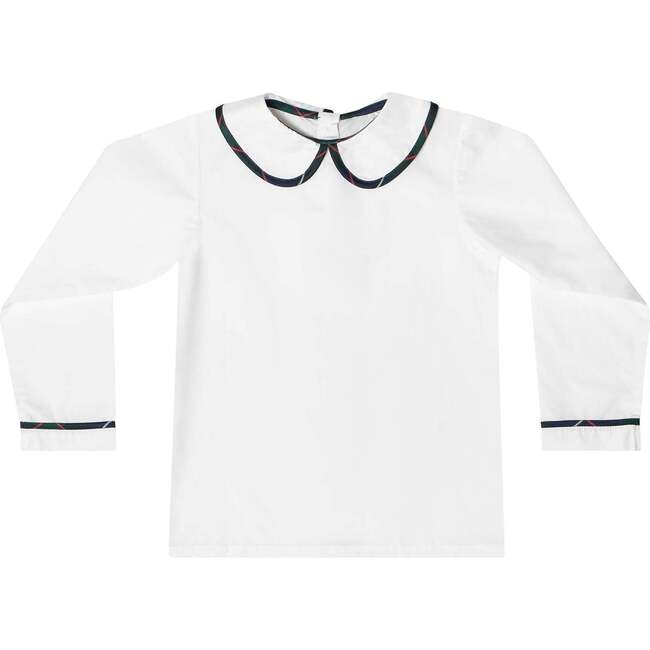 Long Sleeve Henry Peter Pan, Classic White with Tenley Tartan Trim - Shirts - 1