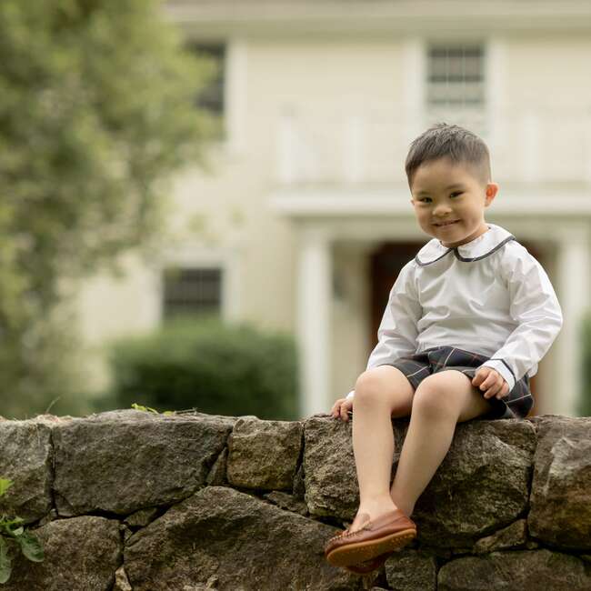 Long Sleeve Henry Peter Pan, Classic White with Tenley Tartan Trim - Shirts - 4