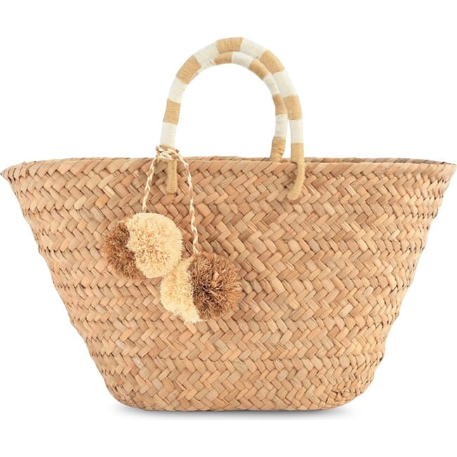 Women's St Tropez Straw Pom Pom Tote Bag, Natural