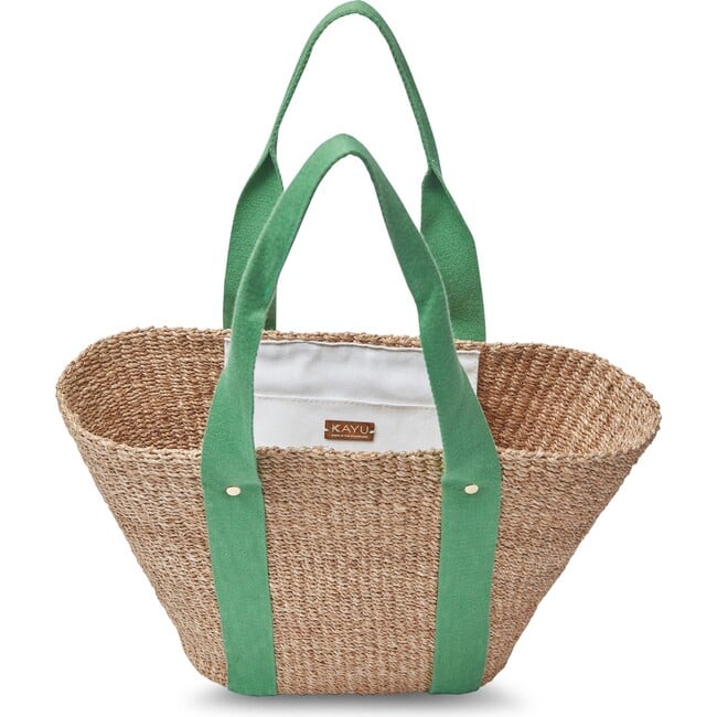 Women's Toci Straw Cotton Handle Tote Bag, Green - Bags - 2