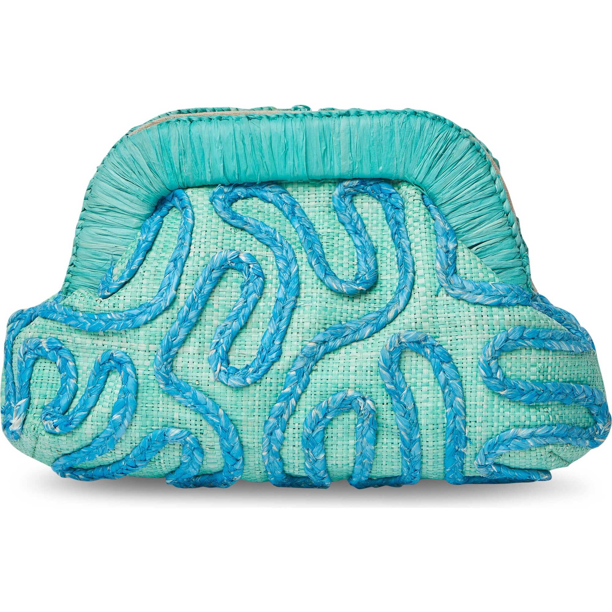 Women's Noemi Embroidered Straw Clutch Bag, Green - Bags - 1