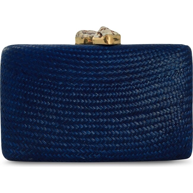 Women's Jen Straw White Stone Clutch Bag, Navy