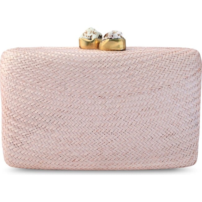 Women's Jen Straw White Stone Clutch Bag, Blush