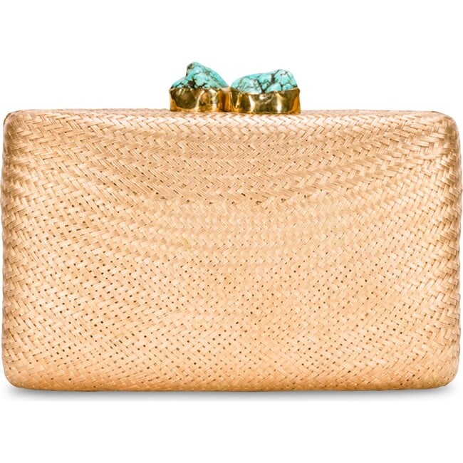 Women's Jen Straw Turquoise Stone Clutch Bag, Gold