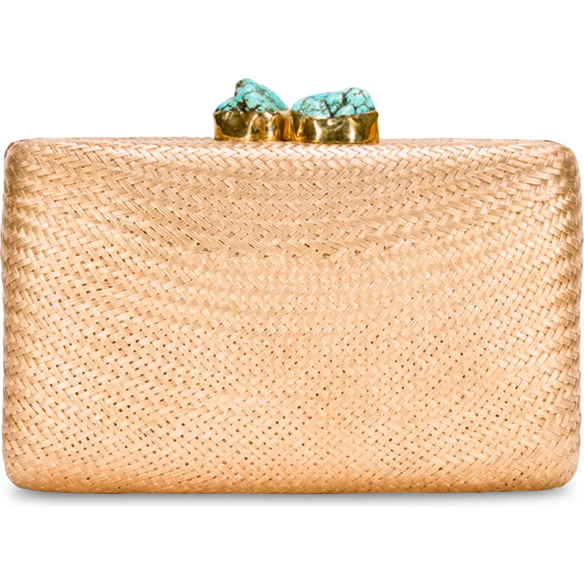 Women's Jen Straw Turquoise Stone Clutch Bag, Gold - Bags - 1