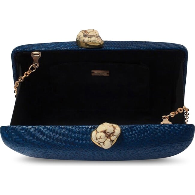 Women's Jen Straw White Stone Clutch Bag, Navy - Bags - 2