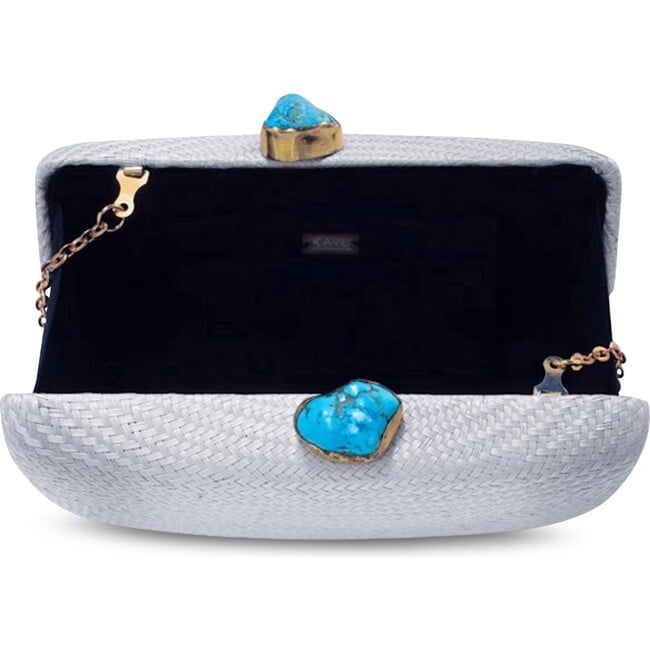 Women's Jen Straw Turquoise Stone Clutch Bag, Grey - Bags - 2